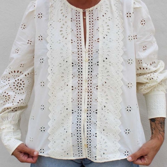 Sea New York Lainey long sleeve embroidered lace eyelet blouse - Picture 1 of 8